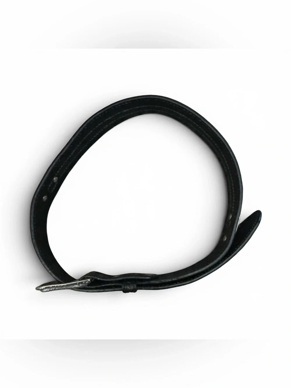 Kids Black Textured Leather Belt with Silver Colored Buckle & Stitched Design